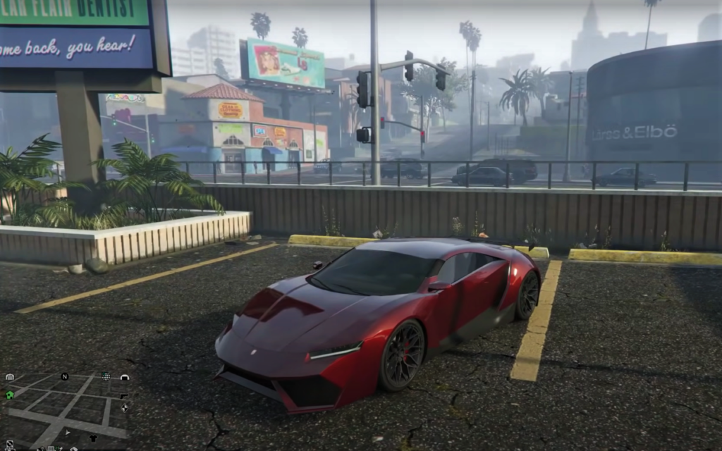 Most powerful car in GTA 5 in the parking lot of Los Santos.