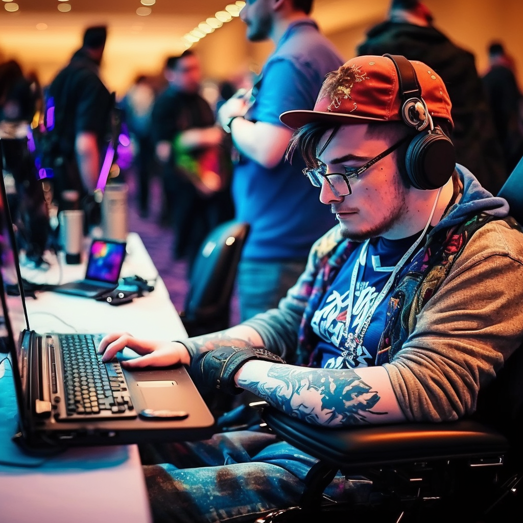 Disabled Gamer wearing a headset and Gaming